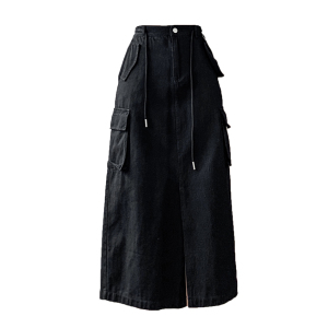 RM23740#美式2023新款高腰显瘦多口袋中长款直筒系带设计感工装半身裙