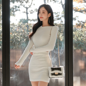 PS50380# 韩版秋新款圆领长袖短针织上衣小衫+包臀短裙 服装批发女装直播货源