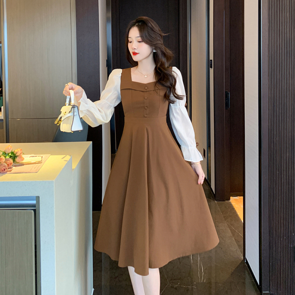 RM282#新款复古方领设计感小众气质超仙连衣裙