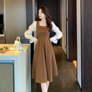 RM282#新款复古方领设计感小众气质超仙连衣裙