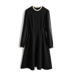 KM29381#美轻盈通透的网纱灯笼袖 黑色连衣裙