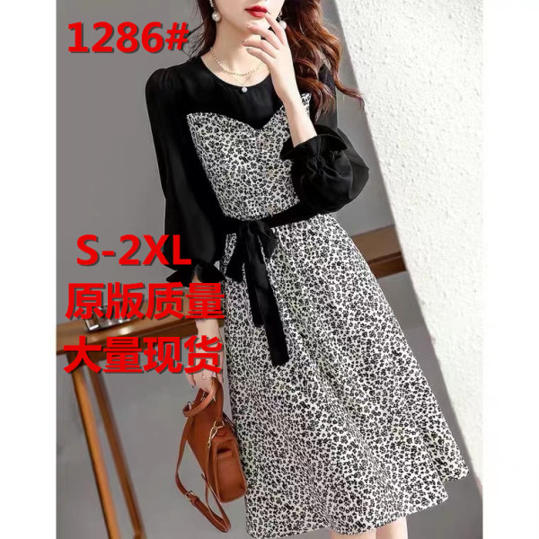 RM1499#新款春季宽松裙子长袖韩版拼接系带连衣裙