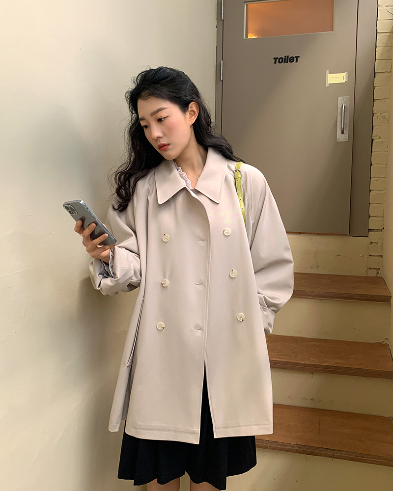 The size has been updated chic Korean style spring British fashion niche double breasted loose trench coat coat