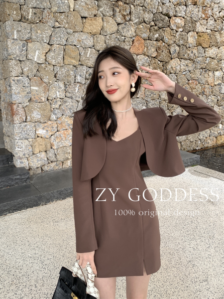 MY3502#韩版设计感洋气吊带裙套装法式气质轻熟西装两件套