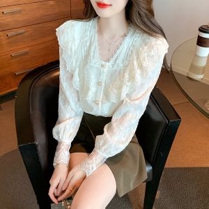 RM416#韩系上衣甜美超仙气蕾丝衬衫春季女2023年新款设计感小众长袖衬衣