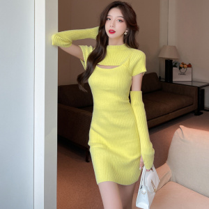 RM24852#水貂绒连衣裙女春夏2022年新款长袖套短裙小心机内针织包臀裙子