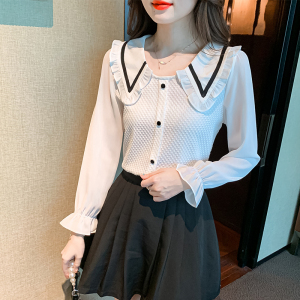 KM25459#娃娃领雪纺衬衫女2022秋季新时尚气质洋气小衫修身高级感上衣