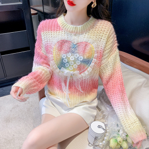 KM24566#针织毛衣女2022年早秋新款韩版甜美重工艺宽松设计感洋气渐变色