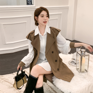 RM21636#新款高级感风衣马甲衬衫套装女气质时髦两件套