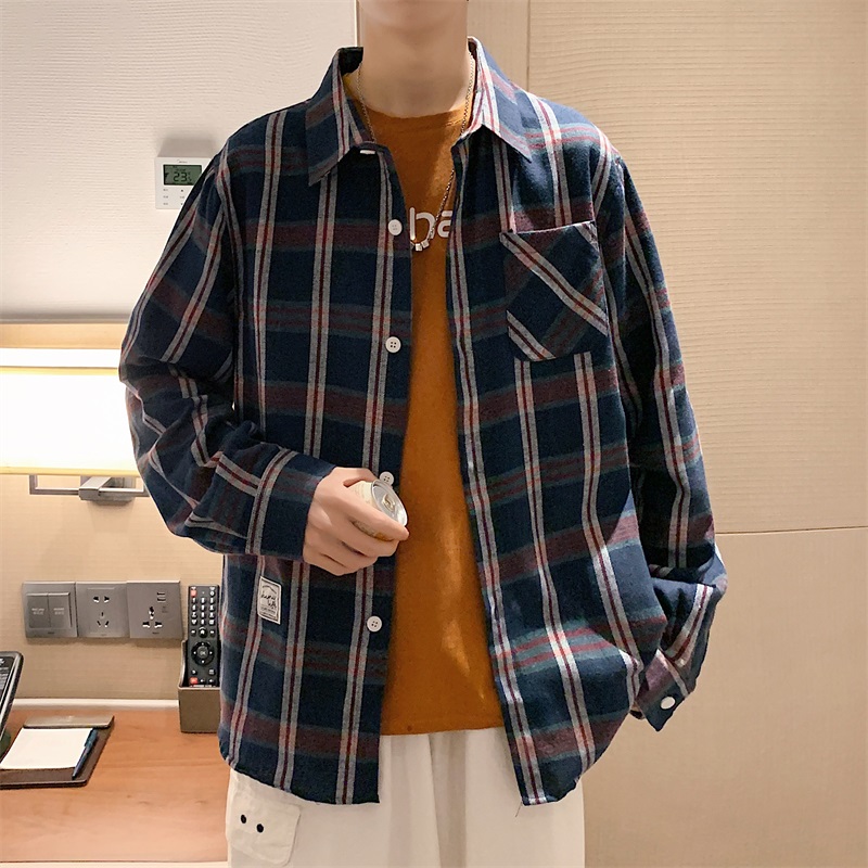 實拍秋季格子襯衫男長袖韓版潮流學生休閑襯衣ins青少年日系襯