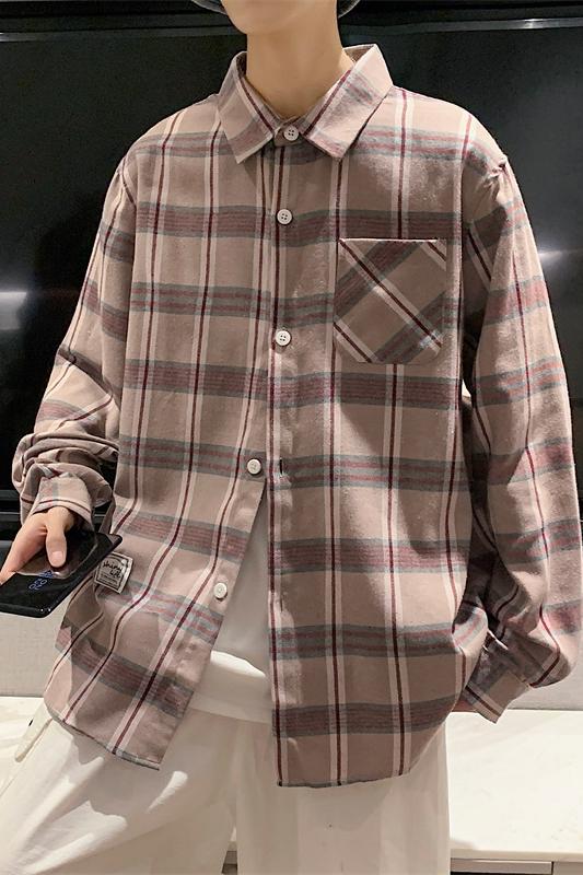 實拍秋季格子襯衫男長袖韓版潮流學生休閑襯衣ins青少年日系襯
