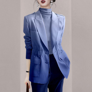 KM24133#秋装新款2022时尚流行渐变蓝西装外套女气质显瘦减龄西服