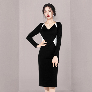 PS51515# 秋季新款黑加白连衣裙 服装批发女装直播货源