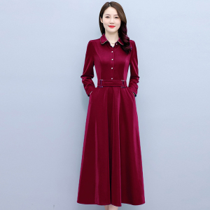 KM23924#秋装新款韩版修身显瘦中长款女装时尚长袖连衣裙
