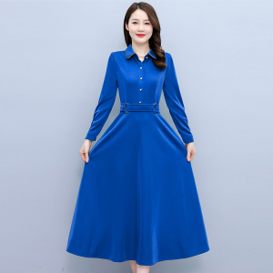 KM23924#秋装新款韩版修身显瘦中长款女装时尚长袖连衣裙