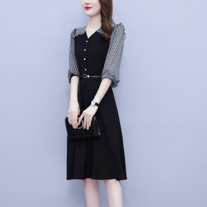 KM27350#新款韩版修身显瘦减龄撞色拼接气质连衣裙