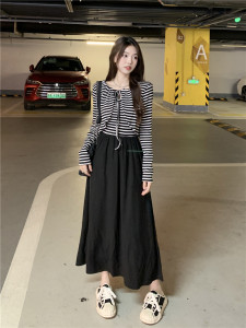 PS51069# 新款韩版中长款吊带连衣裙+小衬衫外套两件套 服装批发女装直播货源