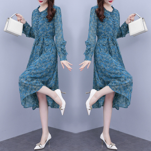 RM2663#大码2023年新款长袖连衣裙印花裙子洋气收腰显瘦中长款连衣裙
