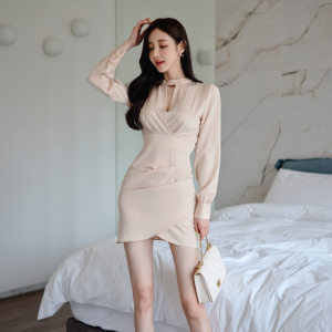 Fashionable temperament， elegant and thin character， buttock bottom stand collar dress