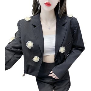 KM24568#长袖西装设计感短款外套修身花朵重工女装秋季新款