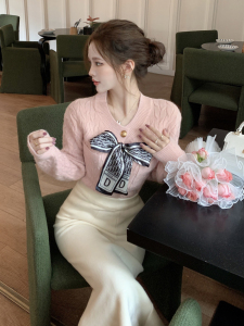 PS54721# 新款韩版小众设计感复古气质蝴蝶结麻花毛衣外套女针织开衫 服装批发女装直播货源