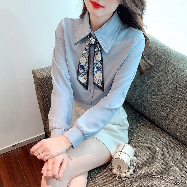 RM2974#领带衬衫女设计感春季法式气质别致上衣长袖雪纺衬衣