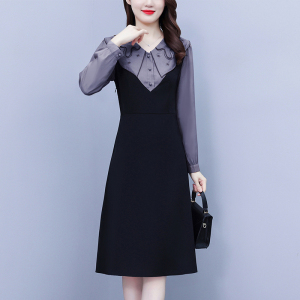 KM24548#假两件连衣裙女2022年秋季女装新款法式收腰显瘦气质小黑裙
