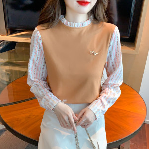 TR56127# 秋季新款假两件木耳边长袖卫衣宽松上衣打底洋气时尚女 服装批发女装批发服饰货源