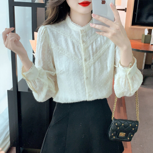 RM14#白色蕾丝衬衫女2023年春新款设计感小众别致法式温柔雪纺上衣