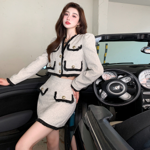 RM25464#新款时尚名媛气质小香风流苏西装外套+半身裙高级感套装