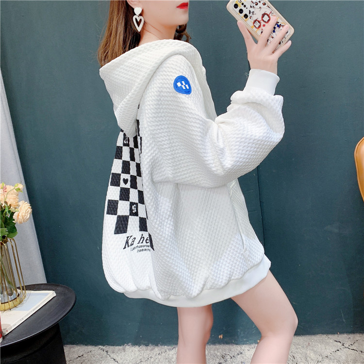 Official picture of waffle honeycomb lattice 320g 2024 spring and autumn thin lazy style hooded jacket for women