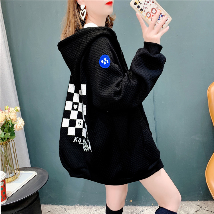 Official picture of waffle honeycomb lattice 320g 2024 spring and autumn thin lazy style hooded jacket for women