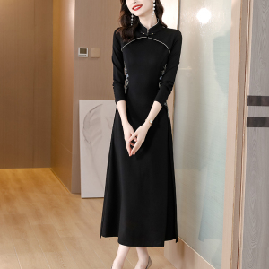 MY3541改良版旗袍复古女秋国风修身新中式高端气质长袖刺绣连衣裙女