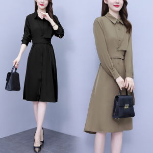 KM25002#大码女装设计感拼接假两件连衣裙女秋季气质减龄收腰显瘦裙子
