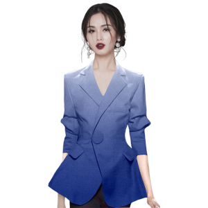 KM24134#秋装法式气质蓝色西装外套女2022年新款流行质感收腰西服