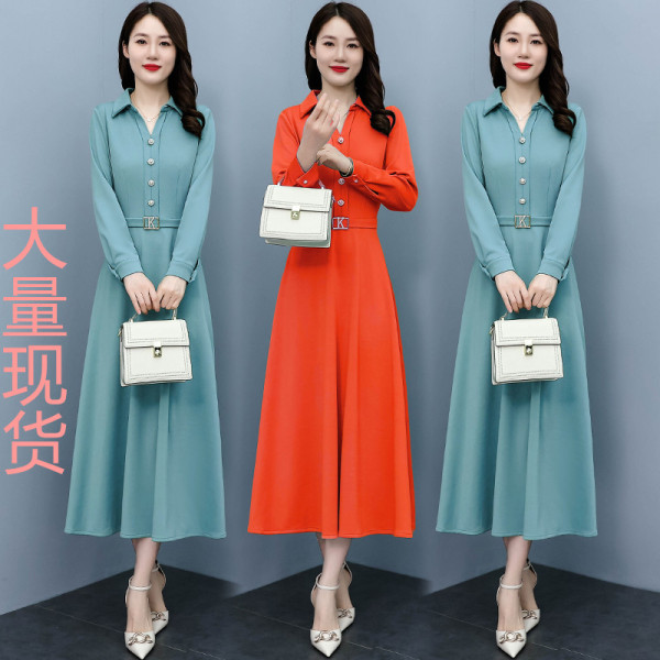 KM23922#秋季新款韩版修身显瘦中长款女装时尚长袖连衣裙
