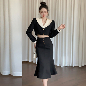 Two Piece Suit Coat Slim Fishtail Long Skirt