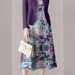 PS54570# 秋季女装新款名媛气质套装紫色西服印花连衣裙两件套 服装批发女装直播货源