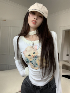 PS53017# 纯欲欧尼猫猫系带小衫 服装批发女装直播货源