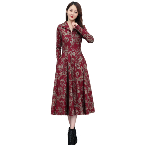 KM30852#新款气质修身显瘦复古针织印花大摆型连衣裙冬