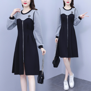 KM27352#新款韩版卫衣时尚修身显瘦撞色拼接连衣裙
