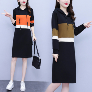 KM27351#新款韩版卫衣撞色拼接显瘦气质减龄连衣裙
