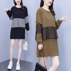 KM27353#新款韩版时尚宽松遮肚减龄卫衣拼接连衣裙