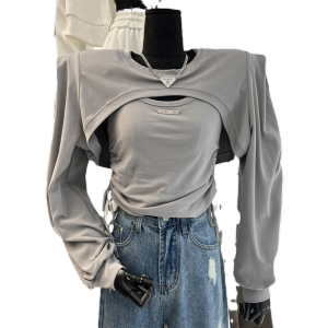 PS52533# 秋季新款短款垫肩修身长袖罩衫吊带背心两件套装女 服装批发女装直播货源