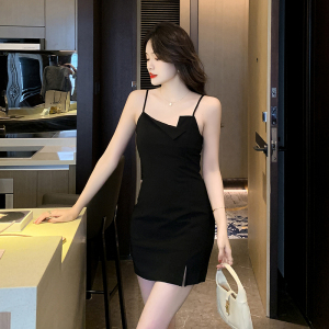 TR30602# 别致甜辣小吊带连衣裙子女新款夏季法式黑色纯欲风气质短裙