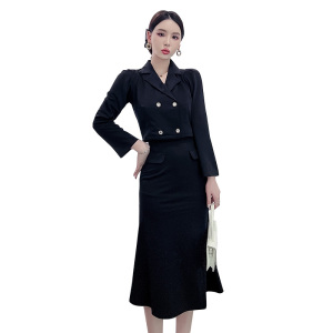 PS52752# 秋新款黑色西装套装高级感小众炸街气质鱼尾裙两件套 服装批发女装直播货源