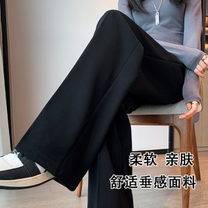 KM24298#灰色西装裤女2022秋季新款高腰垂感直筒港风小个子阔腿裤子设计感