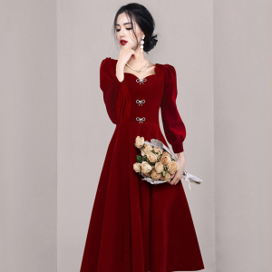 KM24289#法式复古秋季新款轻奢小众高端修身设计简约显瘦气质小红裙晚礼服