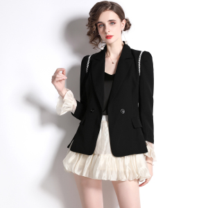 RM22727#新款法式裙子两件套黑色西装套装女送腰带