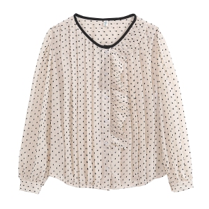 RM410#法式雪纺小衫2023春季新款洋气减龄波点长袖衬衫上衣